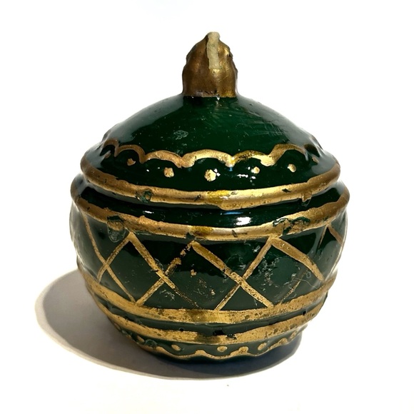 Vintage Christmas Bulb Tree Ornament Decorative Wax Candles Green Gold Holiday - Picture 3 of 9